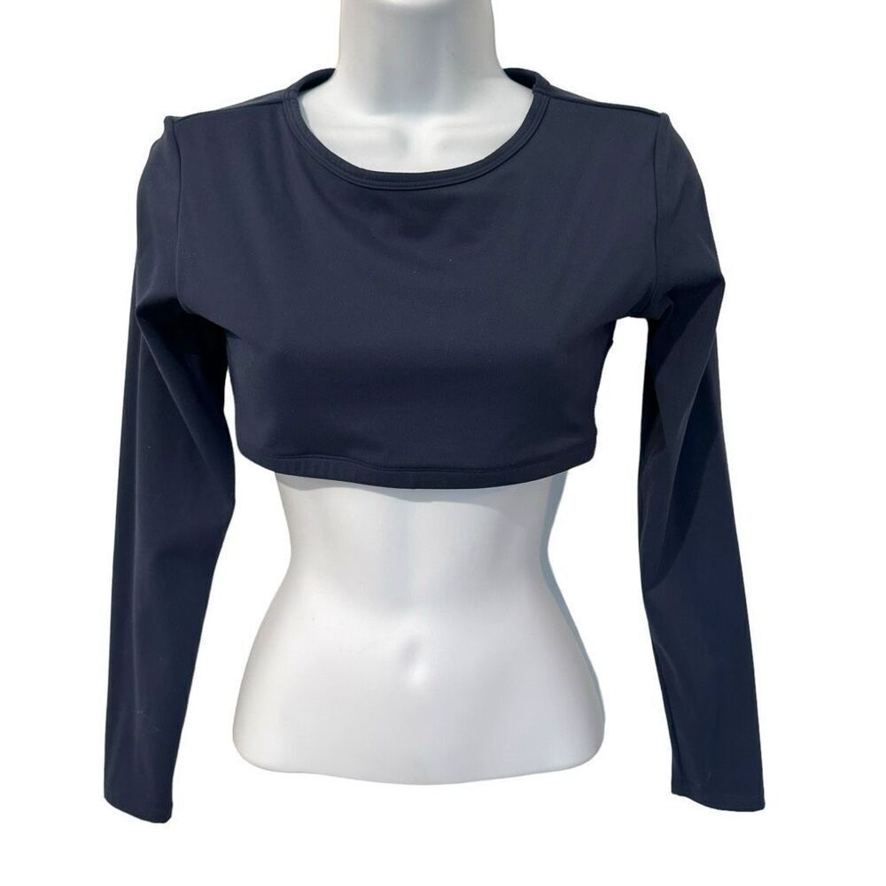 Women’s Navy Cropped Activewear Top Long Sleeve XS